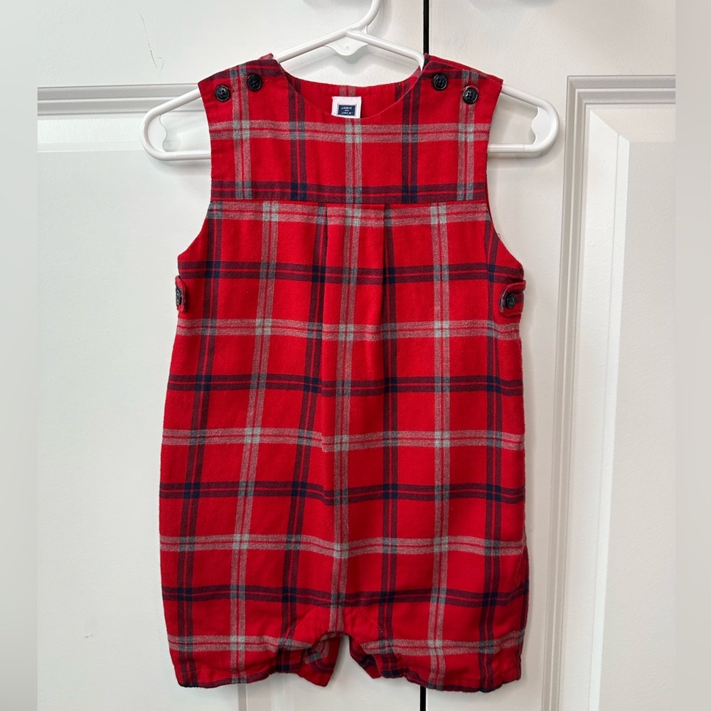 Janie & Jack Red Plaid Tartan One Piece Romper Shortalls (Size 12-18 Months)